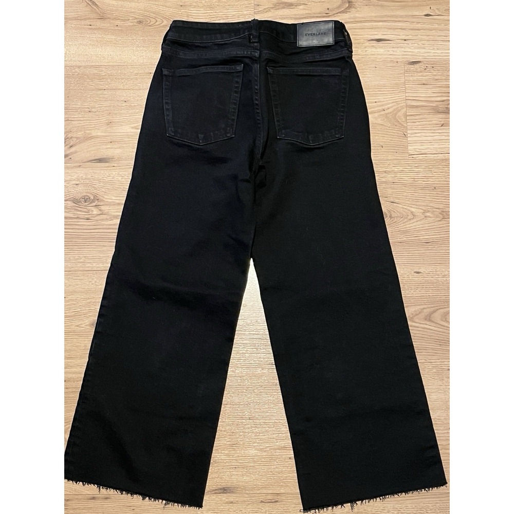 Everlane The Wide Leg Crop Jean Black High Rise Button Fly Raw Hem Stretch 26 - Picture 3 of 12